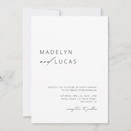 ミニマリストモダンブラック | 白色のQRコー結婚ドの入力 招待状 (正面)