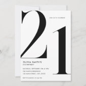 ミニマリストモダンホワイトシック21歳の誕生日 招待状 (正面)