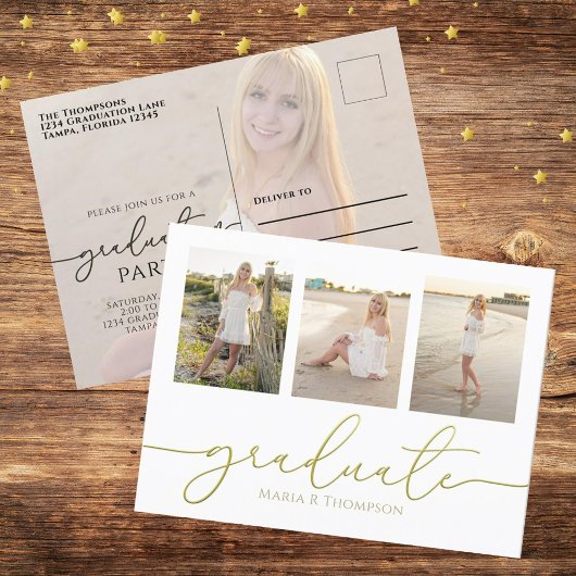 ミニマリストモダン院生シンプル金ゴールド写真 ポストカード