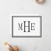 ミニマリストモノグラムのブラック ノートカード (正面/裏面インサイチュ)