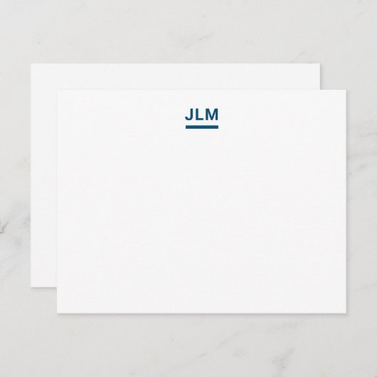 ミニマリストモノグラムはっきりしたネイビーブルータイポグラフィ ノートカード (正面/裏面)