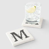 ミニマリストモノグラムイニシャルと名前ハート ストーンコースター (横)