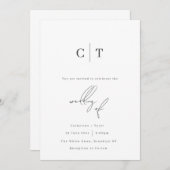 ミニマリストモノグラムイニシャル結婚式招待状 招待状 (正面/裏面)