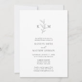 ミニマリストモノグラムオリーブリーフリハーサルディナー 招待状 (正面)