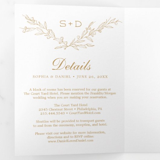 ミニマリストモノグラムオールインワン結婚式招待状 三つ折り招待状 (内部最初)