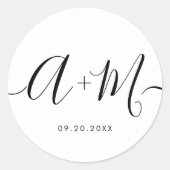 ミニマリストモノグラムスクリプトカスタムウェディング日 ラウンドシール (正面)