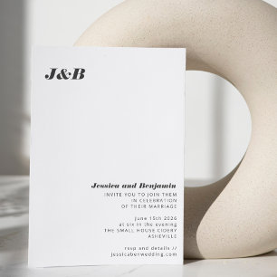 ミニマリストモノグラムスタイリッシュ白黒結婚ズ 招待状