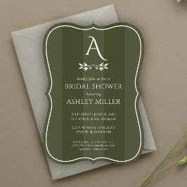 ミニマリストモノグラムストライプのグリーンブライダルシャワー 招待状
