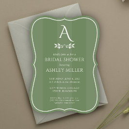 ミニマリストモノグラムストライプのグリーンブライダルシャワー 招待状