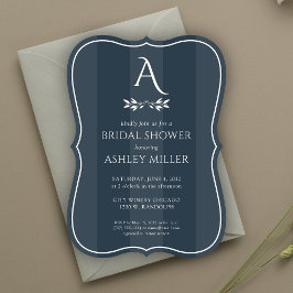 ミニマリストモノグラムストライプのブルーブライダルシャワー 招待状