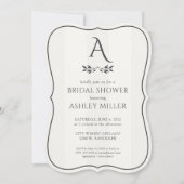 ミニマリストモノグラムストライプのホワイトブライダルシャワー 招待状 (正面)
