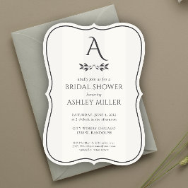 ミニマリストモノグラムストライプのホワイトブライダルシャワー 招待状