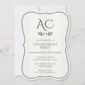 ミニマリストモノグラムストライプのホワイト婚約パーティ 招待状 (正面)