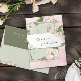 ミニマリストモノグラムセージグリーン結婚式招待状 招待状ベリーバンド