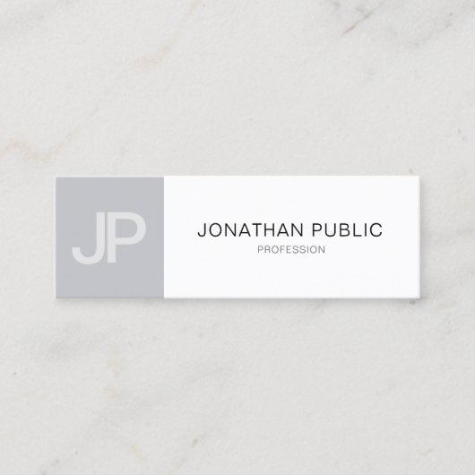 ミニマリストモノグラムトレンディーモダングレーホワイトプレーン スキニー名刺 (正面)