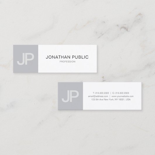 ミニマリストモノグラムトレンディーモダングレーホワイトプレーン スキニー名刺 (正面/裏面)