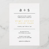 ミニマリストモノグラムフォトウェディングシャワー金ゴールド 箔招待状 (正面)