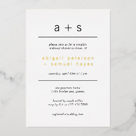 ミニマリストモノグラムフォトウェディングシャワー金ゴールド 箔招待状