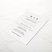 ミニマリストモノグラムフォトウェディングシャワー金ゴールド 箔招待状 (回転した状態)