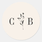 ミニマリストモノグラムフローラアイボリークリーム結婚ズ ラウンドシール (正面)