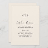 ミニマリストモノグラムフローラアイボリークリーム結婚ズ 招待状 (正面/裏面)
