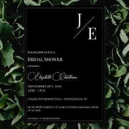 ミニマリストモノグラムブライダルシャワー |黒 招待状