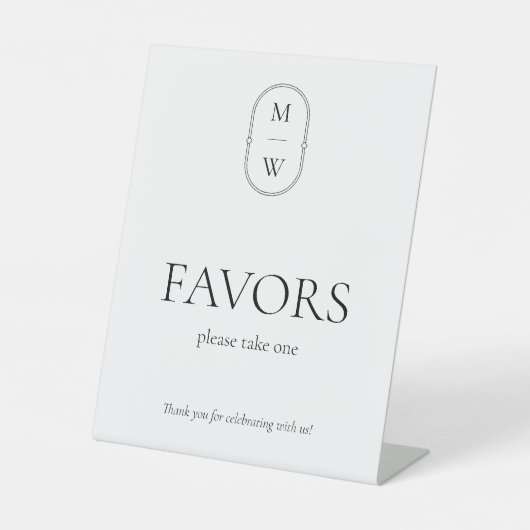 ミニマリストモノグラムブラック&ホワイト結婚式の引き出物 台座サイン (正面)