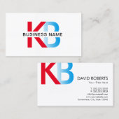 ミニマリストモノグラムブルー&レッド文字ロゴ 名刺 (正面/裏面)