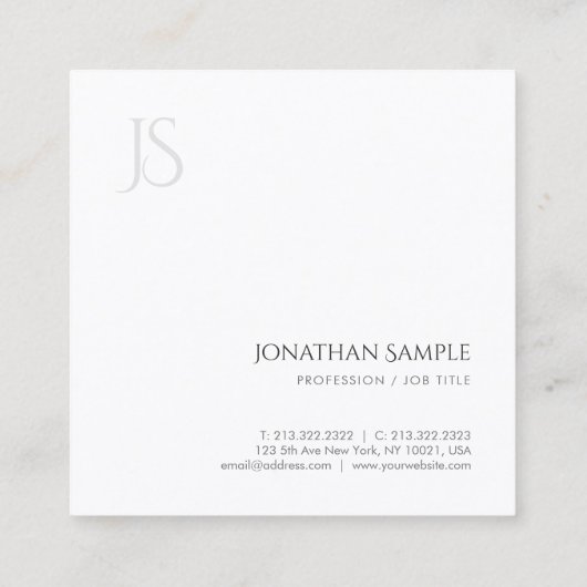 ミニマリストモノグラムプロフェッショナルエレガントテンプレート スクエア名刺 (裏面)