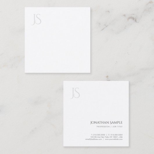 ミニマリストモノグラムプロフェッショナルエレガントテンプレート スクエア名刺 (正面/裏面)