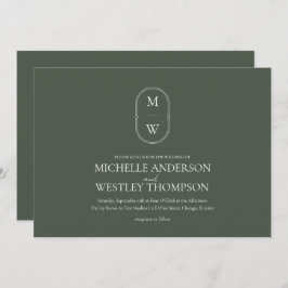 ミニマリストモノグラムモスグリーン結婚ズ 招待状