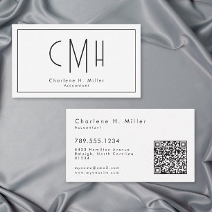 ミニマリストモノグラムモダンQRコードプロフェッショナル 名刺