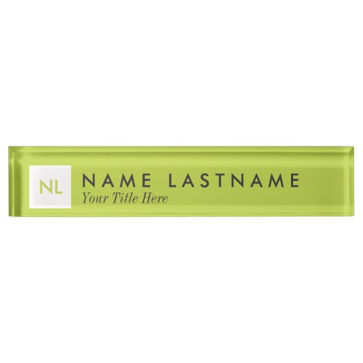 ミニマリストモノグラムライムスクエア机用ネームプレート デスクネームプレート (正面)