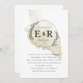 ミニマリストモノグラムリース水彩洗結婚浄液 招待状 (正面/裏面)