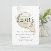ミニマリストモノグラムリース水彩洗結婚浄液 招待状 (スタンド正面)