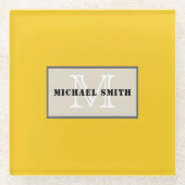 ミニマリストモノグラム深いレモン背景 ガラスコースター (正面)