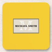 ミニマリストモノグラム深いレモン背景 コースター (正面)