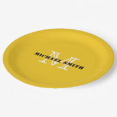 ミニマリストモノグラム深いレモン背景 ペーパープレート (アングル)