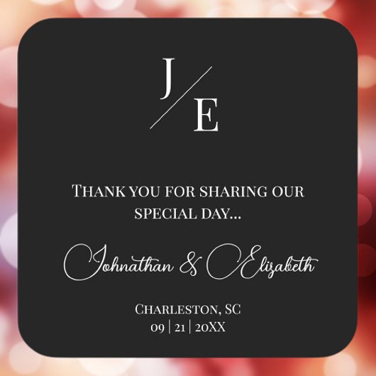 ミニマリストモノグラム結婚式の引き出物 |黒 スクエアシール