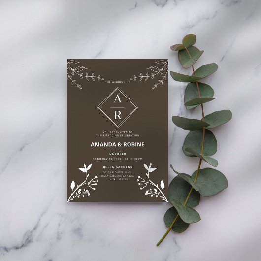 ミニマリストモノグラム結婚式招待状 招待状