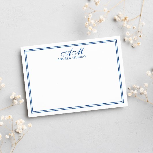 ミニマリストモノグラム縁ど2ネイビーブルー ノートカード