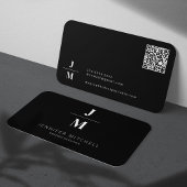 ミニマリストモノグラムQRコードプロフェッショナルブラック 名刺