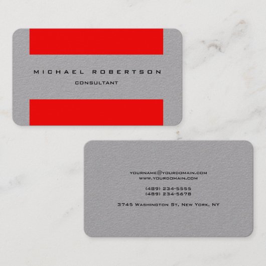 ミニマリストユニークプレインスペシャルグレーレッド 名刺 (正面/裏面)