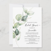 ミニマリストユーカリプスグリーンリーブライダルシャワー 招待状 (正面)