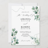 ミニマリストユーカリプスグリーンリー結婚式招待状 招待状 (正面)