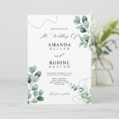 ミニマリストユーカリプスグリーンリー結婚式招待状 招待状 (スタンド正面)
