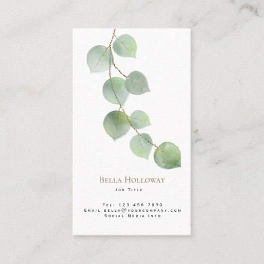 ミニマリストユーカリプスリーフグリーン金ゴールド 名刺 (正面)