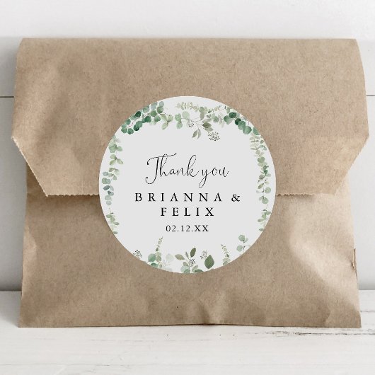 ミニマリストユーカリプトゥスサンキューユー結婚式の引き出物 ラウンドシール