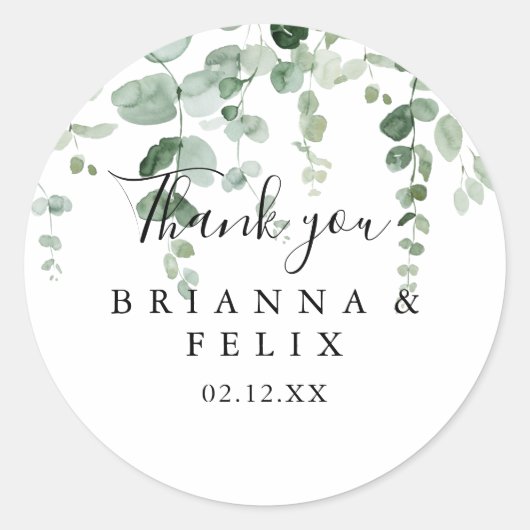 ミニマリストユーカリプトゥスサンキューユー結婚式の引き出物 ラウンドシール (正面)