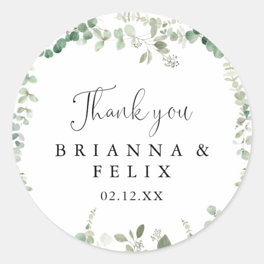 ミニマリストユーカリプトゥスサンキューユー結婚式の引き出物 ラウンドシール (正面)